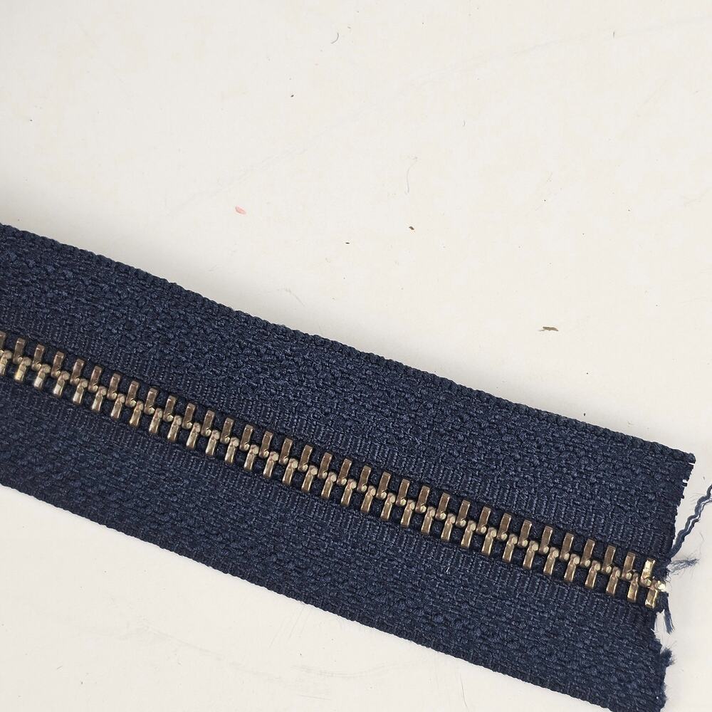 New YKK zipper tape 9/16" brass chain navy blue tape NO PULLS 5 yard lot